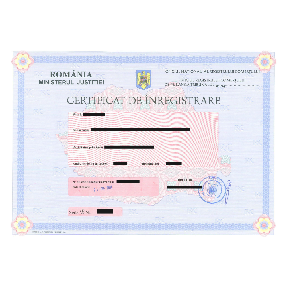 Semn Certificat de Înregistrare Personalizat Semn Certificat de Înregistrare Personalizat
