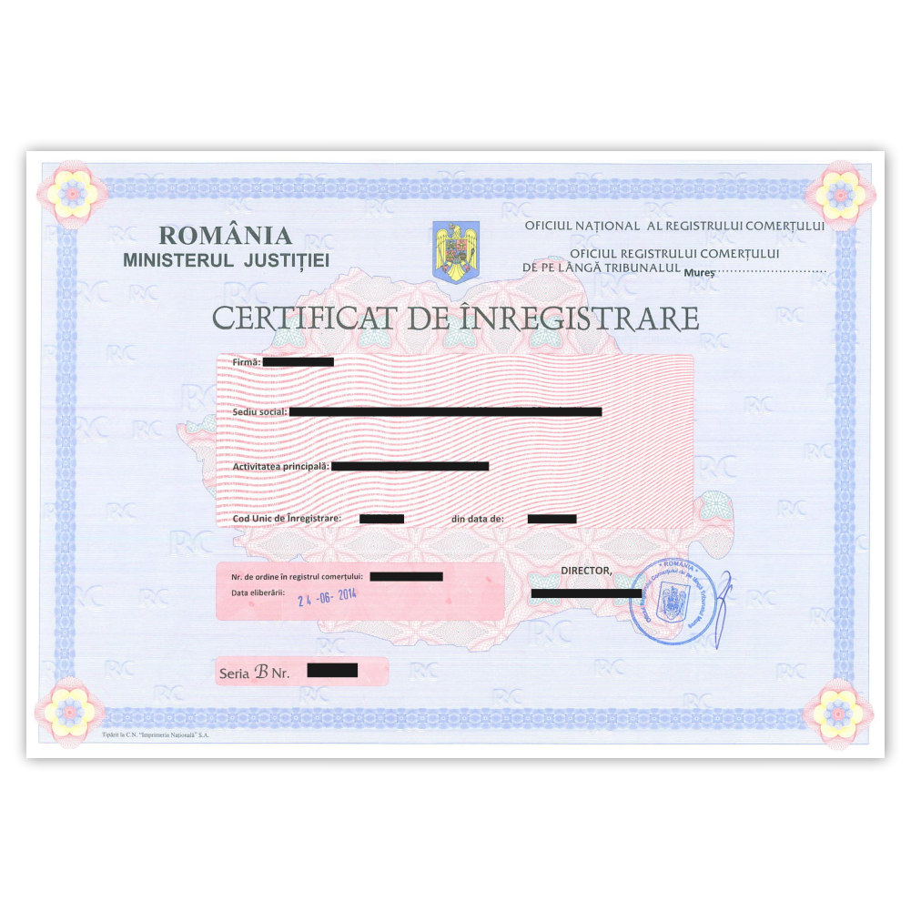 Semn Certificat de Înregistrare Personalizat Semn Certificat de Înregistrare Personalizat