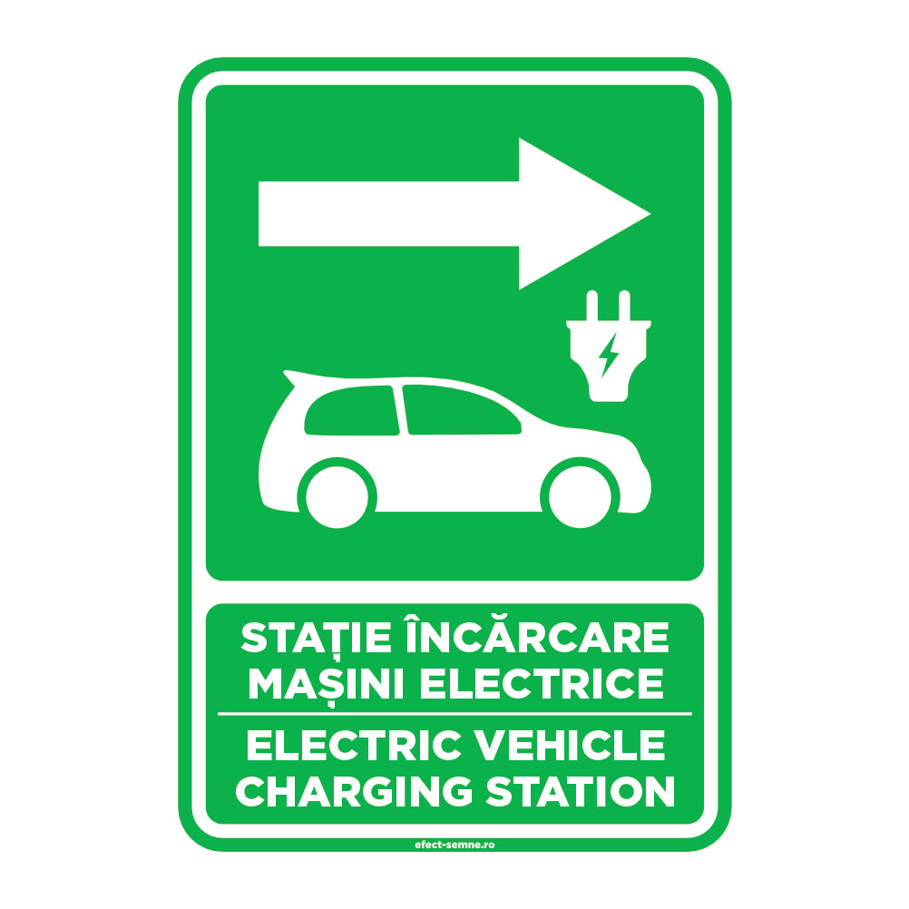 Semn Rutier - Stație Încărcare Mașini Electrice Dreapta Semn Rutier - Stație Încărcare Mașini Electrice Dreapta