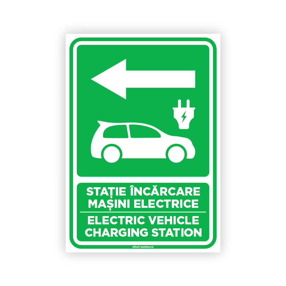 Semn Rutier - Stație Încărcare Mașini Electrice Stânga Semn Rutier - Stație Încărcare Mașini Electrice Stânga