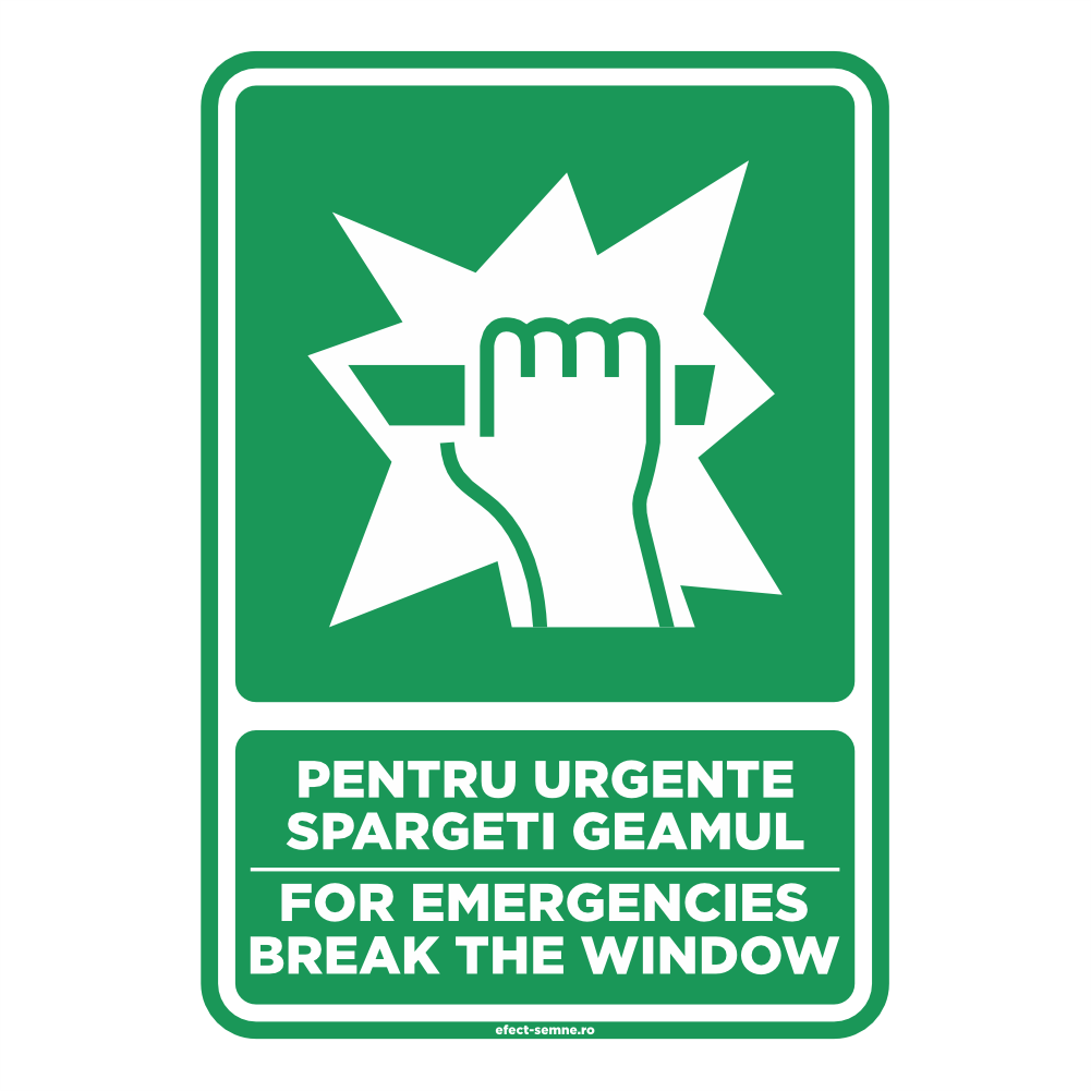 Semn Evacuare - Pentru Urgențe Spargeți Geamul Semn Evacuare - Pentru Urgențe Spargeți Geamul