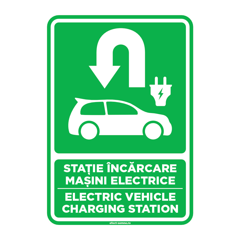 Semn Rutier - Stație Încărcare Mașini Electrice Înapoi Stânga